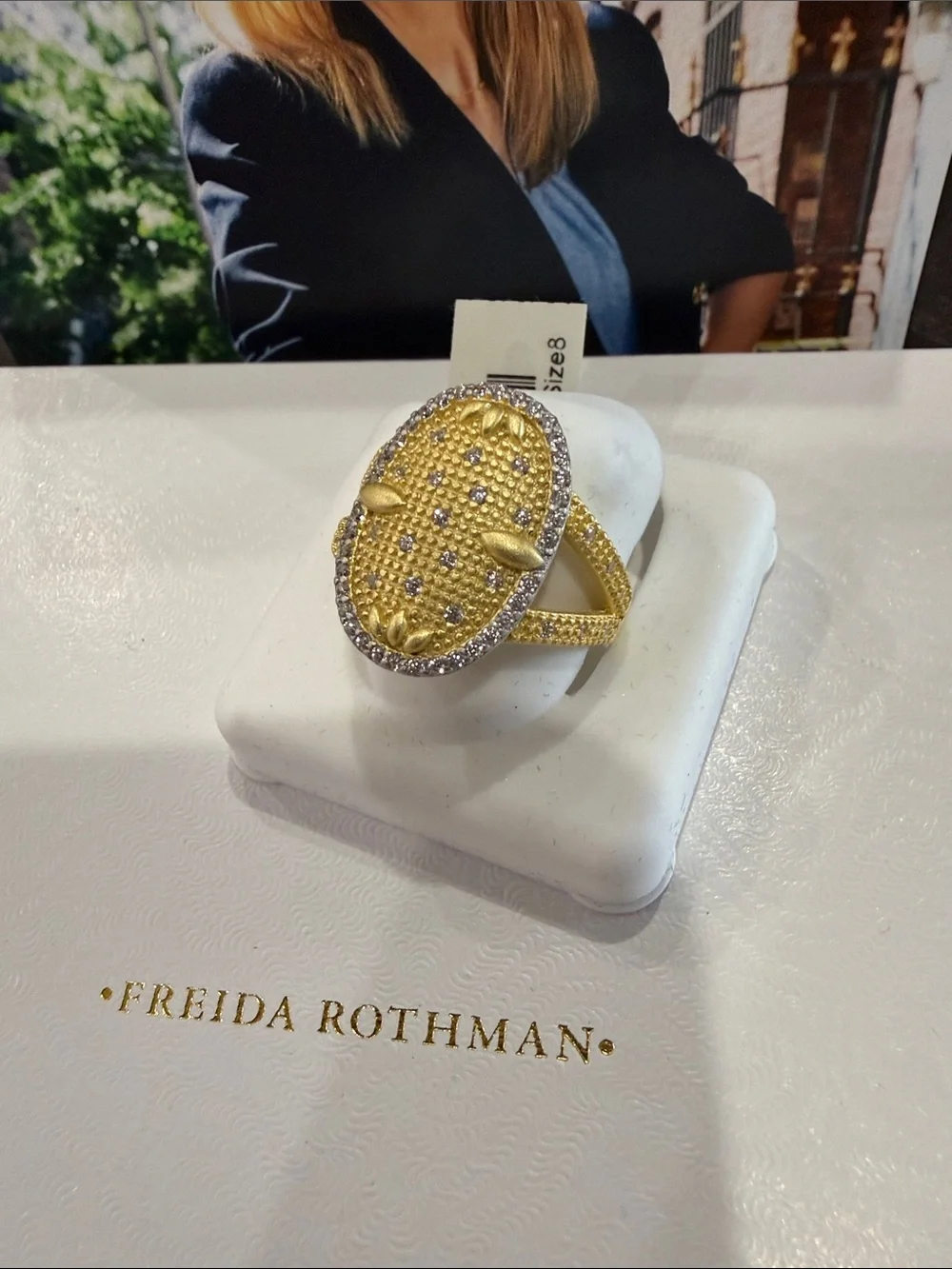 Freida Rothman Signature Oval Ring with Pavé Accents